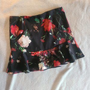 Black and red floral peplum mini skirt